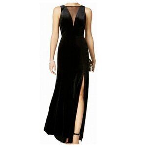 5/$100 SALE - Nightway Plunging Illusion Velvet Gown